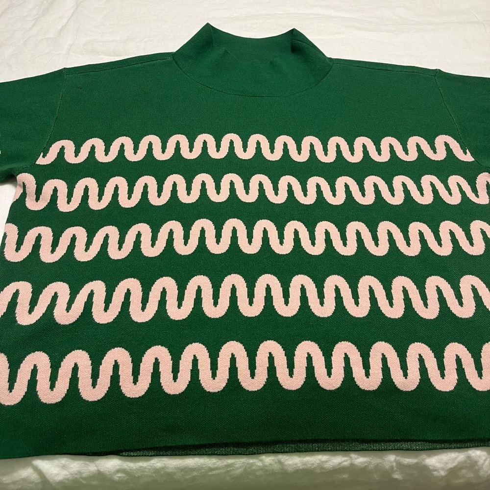 Anthropologie Green knit sweater blouse with ribbon pattern - new with tags